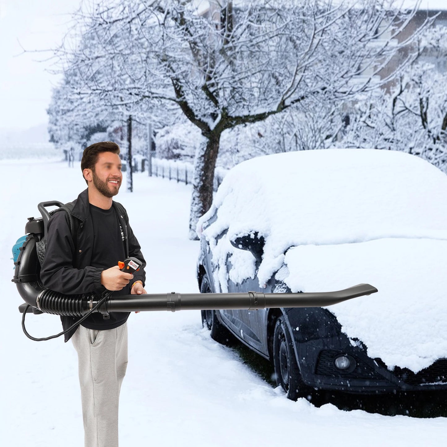 75.6CC 4 Stroke Backpack Leaf Blower 2.6KW Gasoline Powered Engine Lawn Blower Cordless Snow Dust Blowing Cleaning Tool 7000Rpm