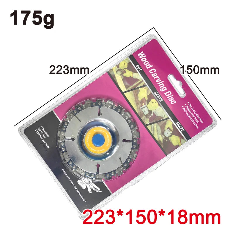 4-Inch 22-Tooth Chain Disc for Angle Grinder – Wood Carving, Slotting & Cutting Saw Blade Tool (16mm Bore)