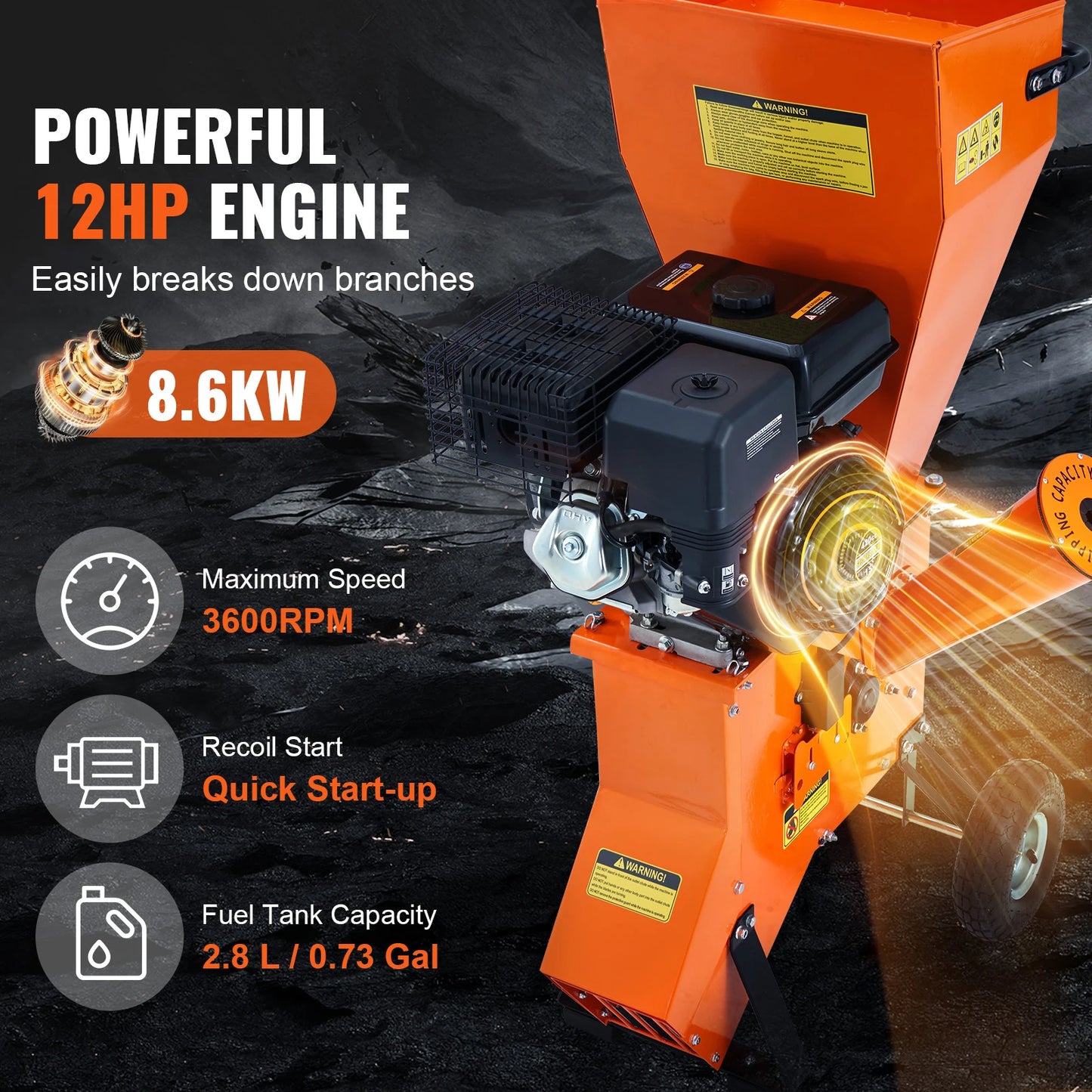 Wood Chipper Shredder Mulcher Heavy Duty Gas Powered 4.1/8.6KW Woodchipper Fast Wood Chipping Chopping for Forestry