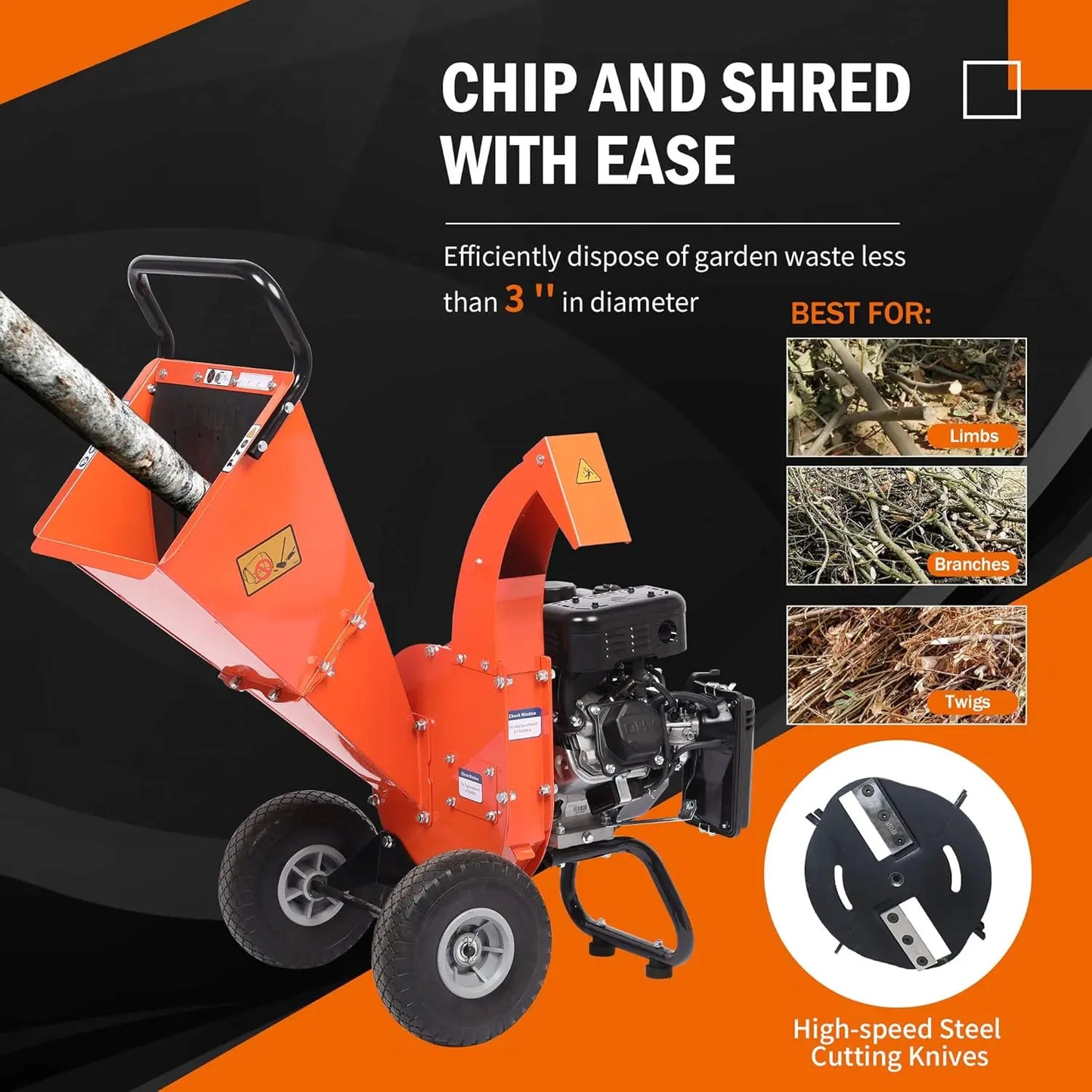 2025-hotC30 LITE Wood Chipper Shredder Mulcher Heavy Duty 7 HP 212cc Gas Powered 3 Inch Max