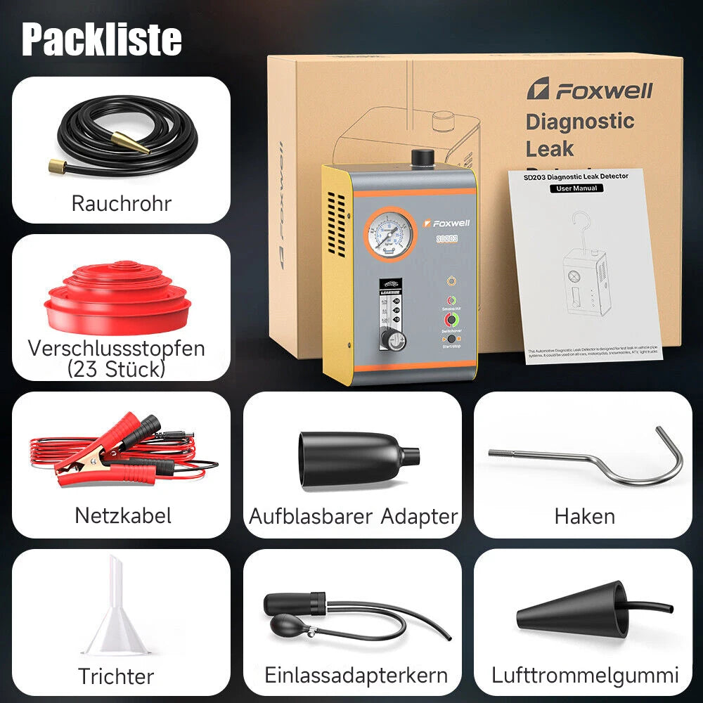 Automotive Smoke Machine 12V Built-in Air Pump EVAP Vacuum Leak Detector Car Pipe Leakage Diagnostic Tester 2025 FOXWELL SD203