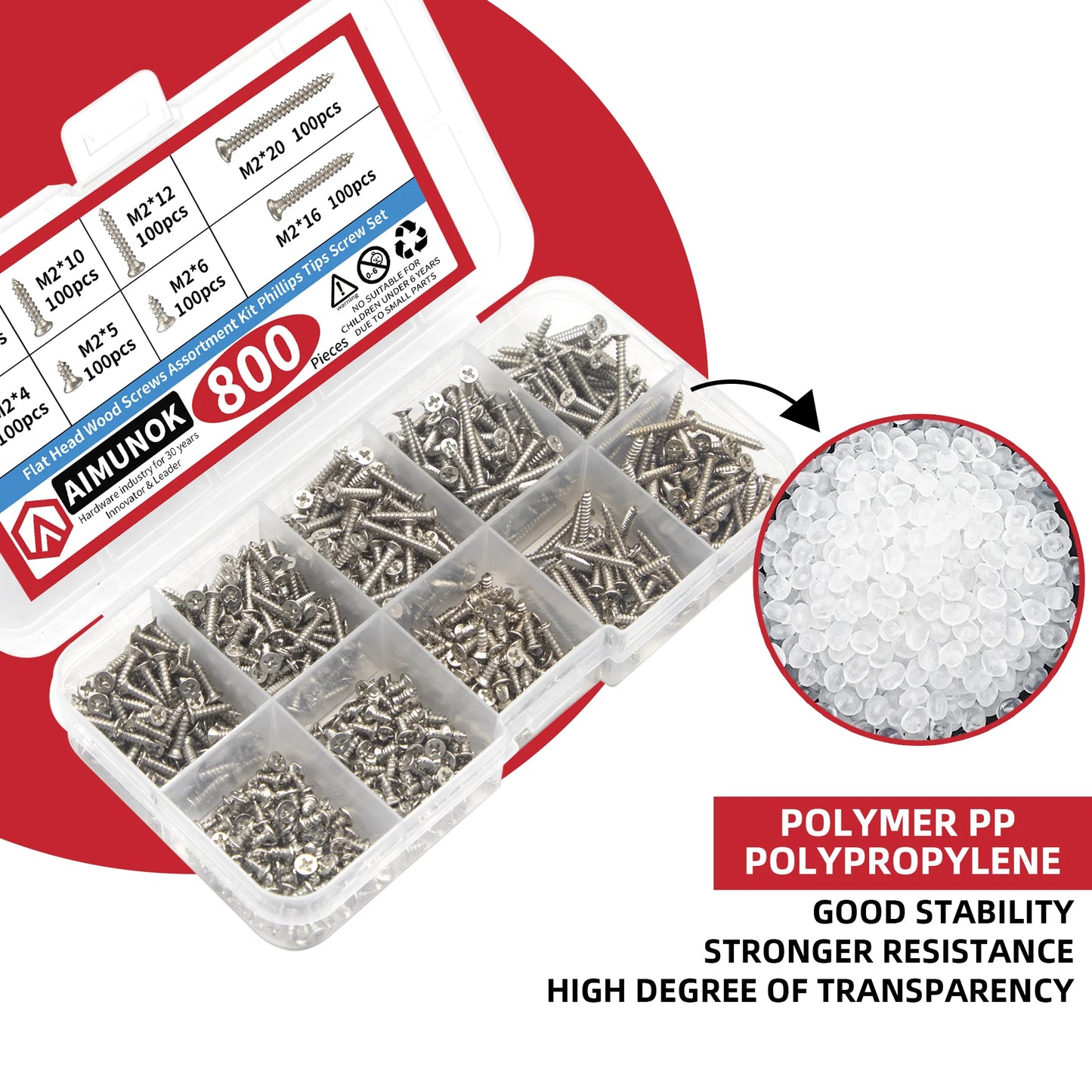 800PCS M2 Self-Tapping Screws & Lock Nut Assortment Kit – Flat Head Carbon Steel Phillips Drive for Wood & Metal