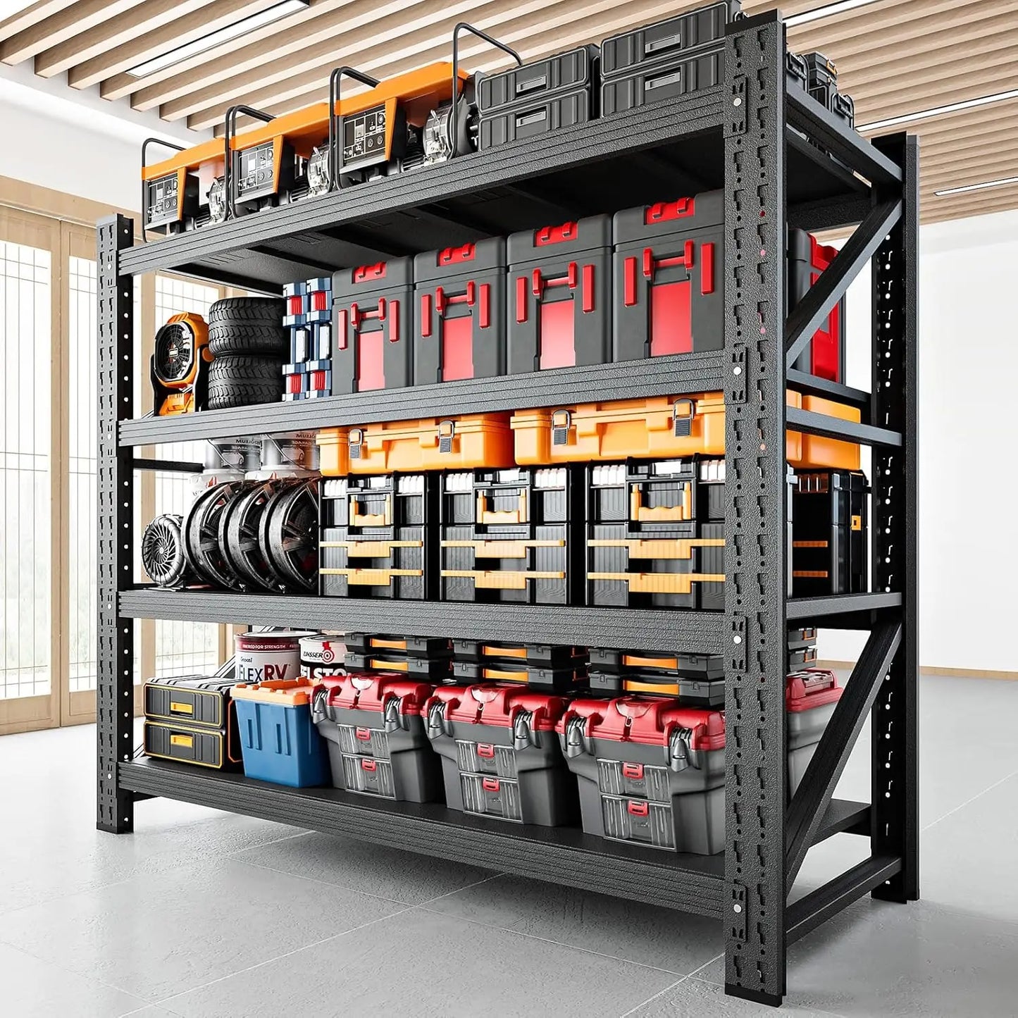 3000LBS Storage Shelves,48" W Garage Shelving Heavy Duty Metal Adjustable Garage Shelves, 48" W x 24" D x 69" H, Black