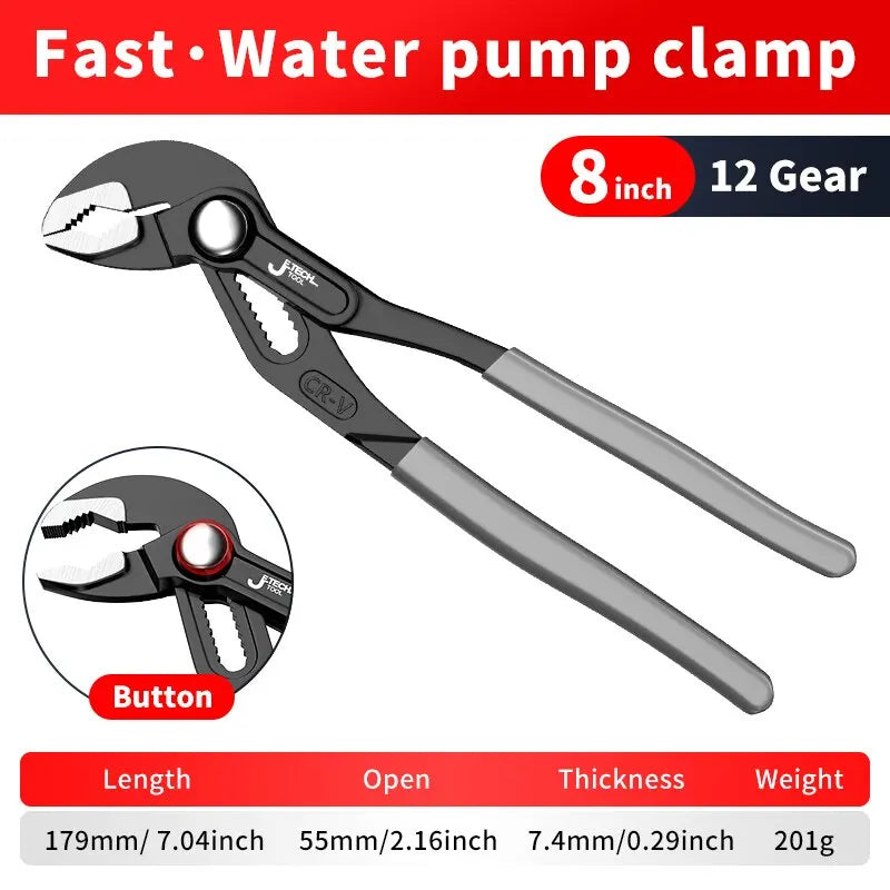 Adjustable Water Pump Pliers – Quick Release Pipe Wrench (8" 10" 12") for Plumbing & DIY