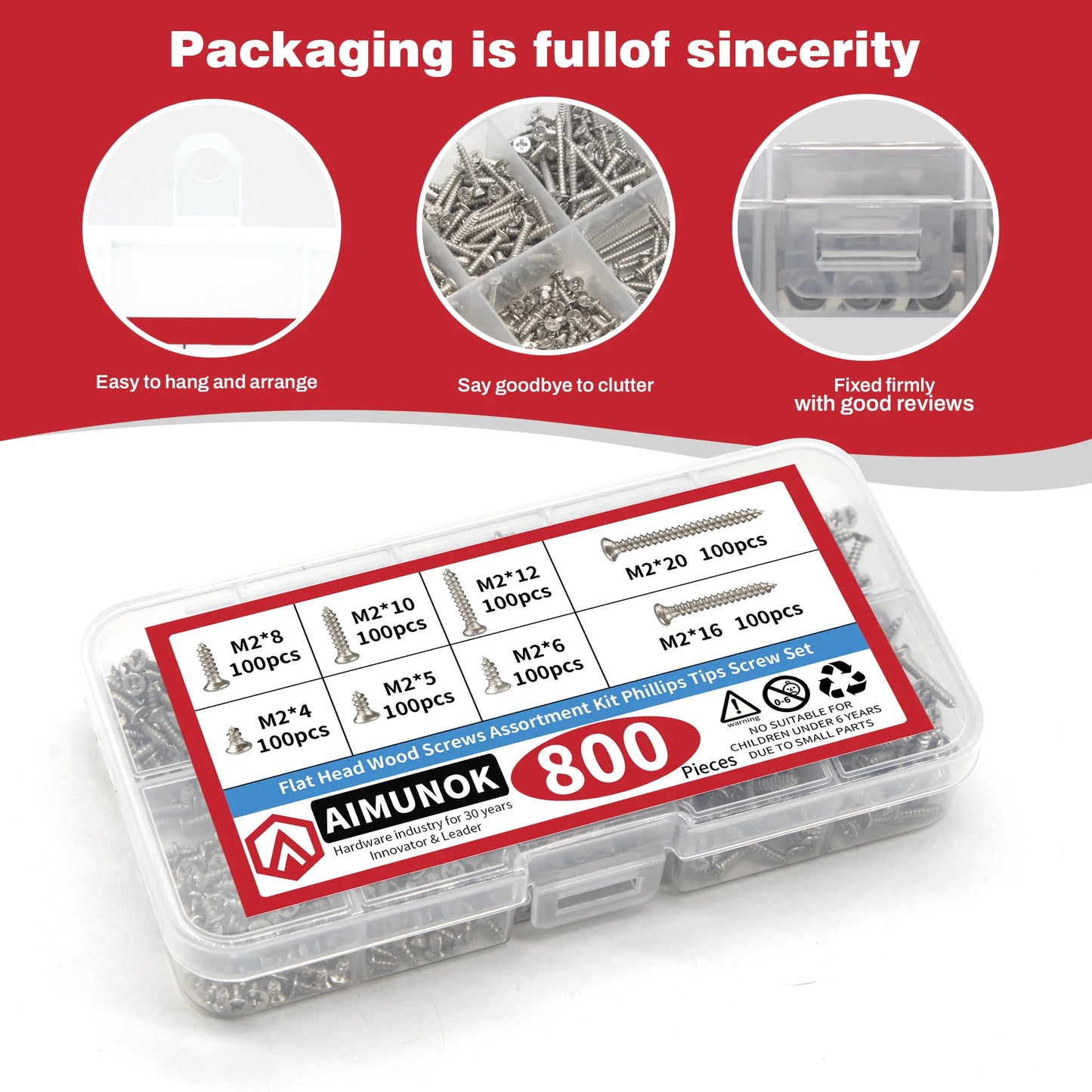 800PCS M2 Self-Tapping Screws & Lock Nut Assortment Kit – Flat Head Carbon Steel Phillips Drive for Wood & Metal