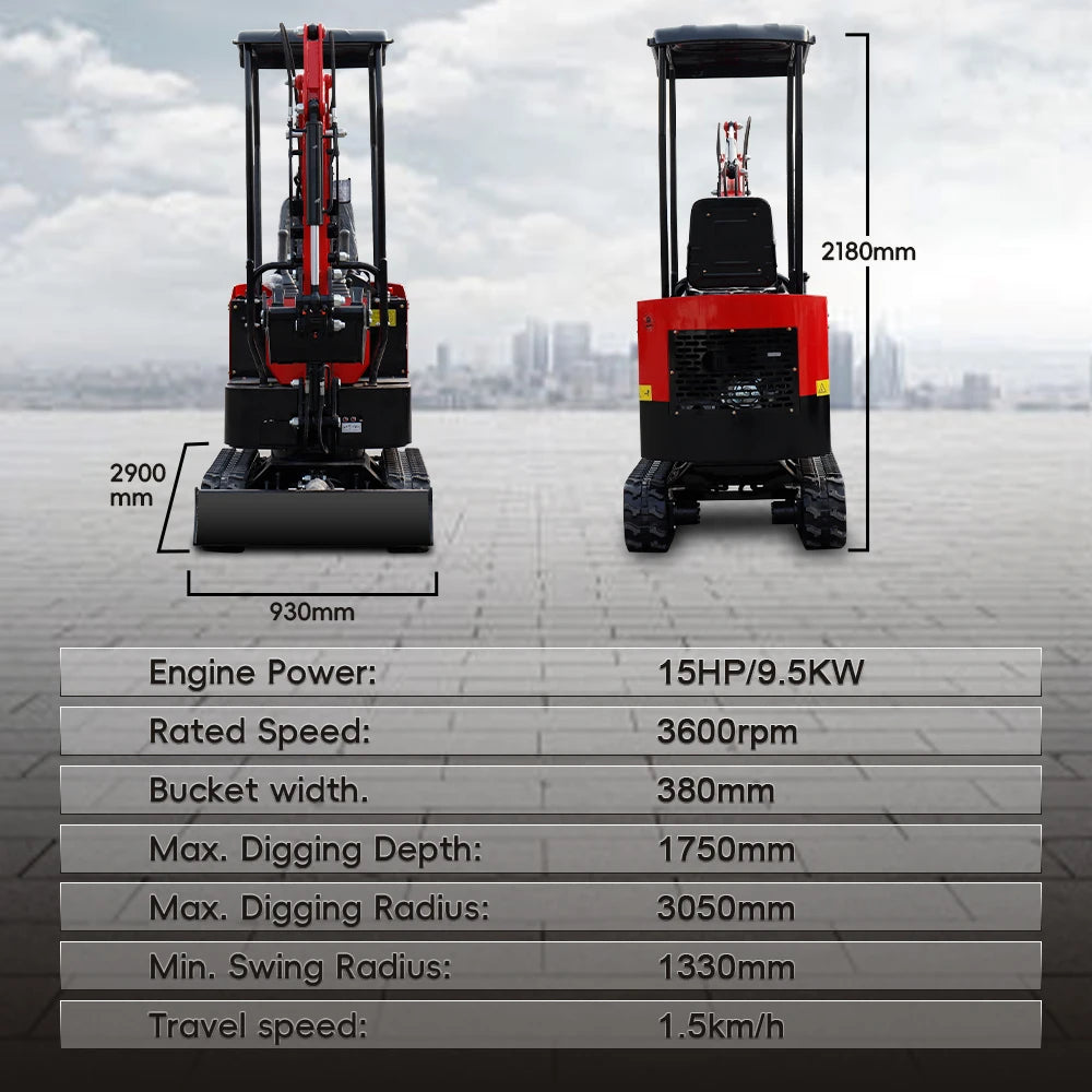 MS10H 1 Ton Mini Excavator with 8 Attachments | Crawler Digger – USA Stock