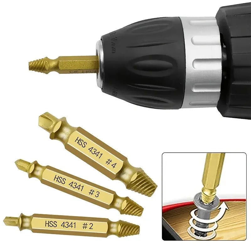6PCS Damaged Screw Extractor Set – Stripped Screw Bolt Remover Drill Bits Kit | HSS Double-Headed Broken Stud Remover