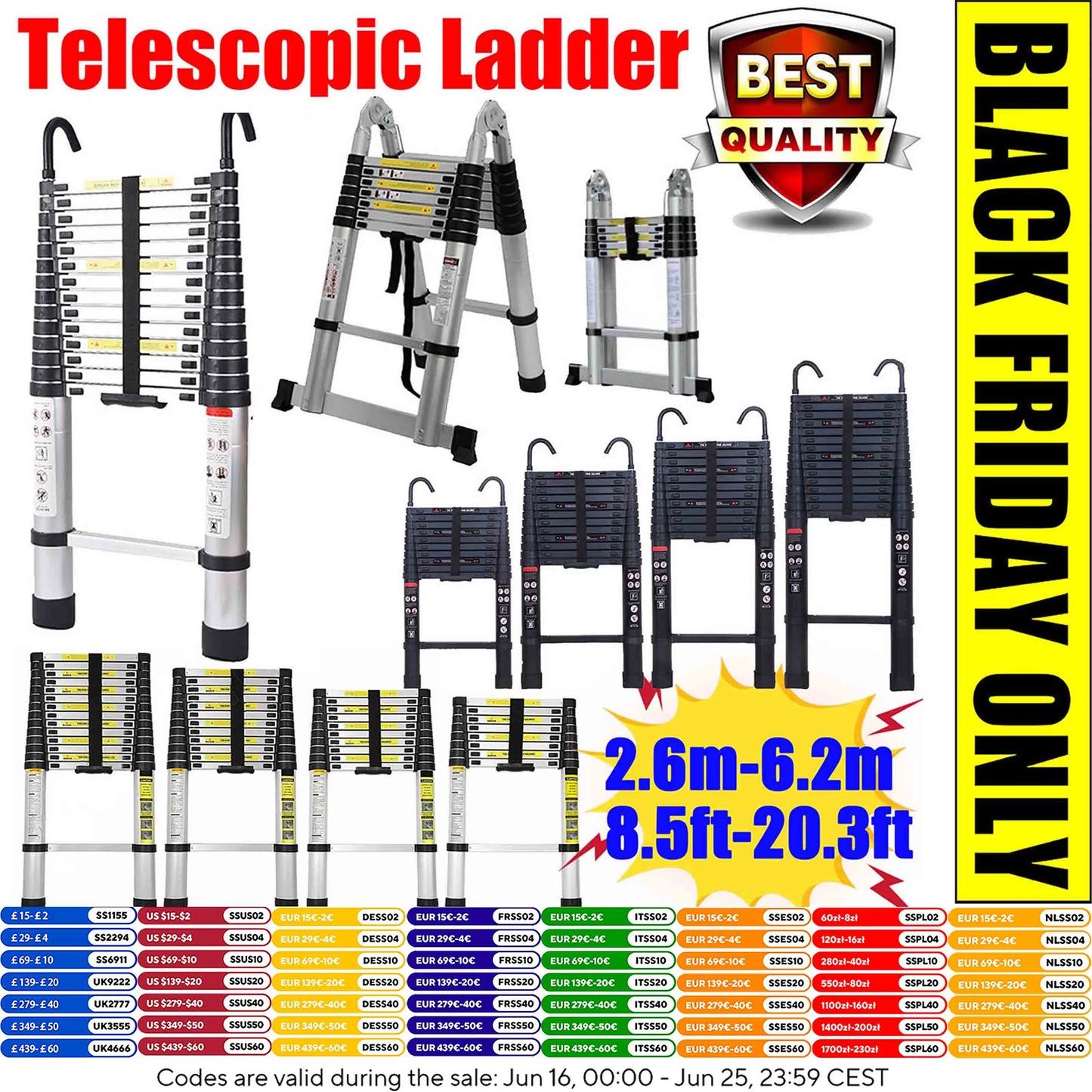 Ladder Portable Extendable Multi-Purpose Folding Aluminium Ladder Heavy Duty Extension