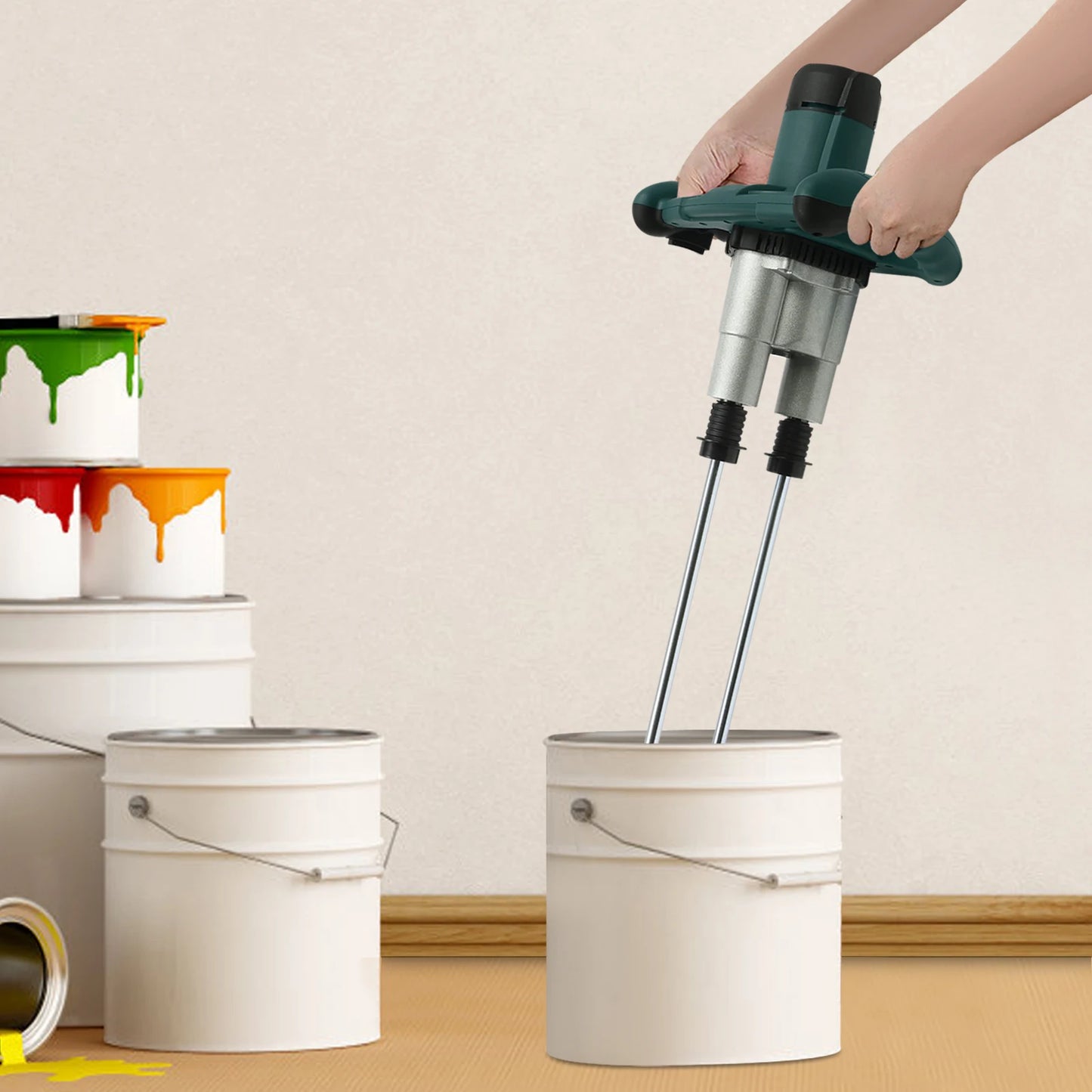 2800W Handheld Paint & Mortar Mixer – 2-Gear Corded Electric Concrete Stirrer with 6-Speed Control (Red/Green, 110V/220V)