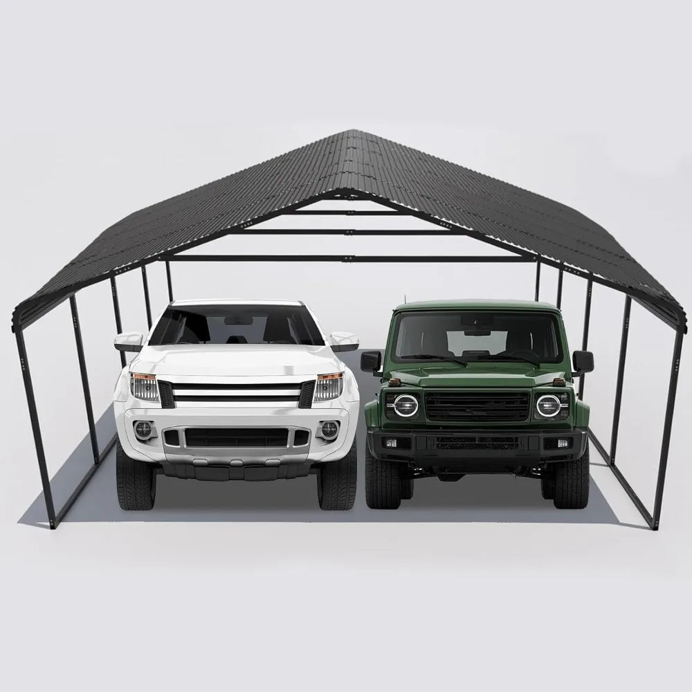 20x20 FT Heavy Duty Metal Carport with Galvanized Steel Roof & Frame - All-Weather Portable Garage Shelter for 2 Cars, Safe Boat