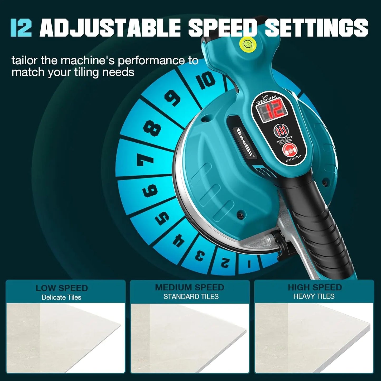 Machine Cordless Tile Vibration Leveling Seesii KP-160B – 12-Speed Adjustable with 160mm Suction & Dual Batteries (120LB Max Suction)