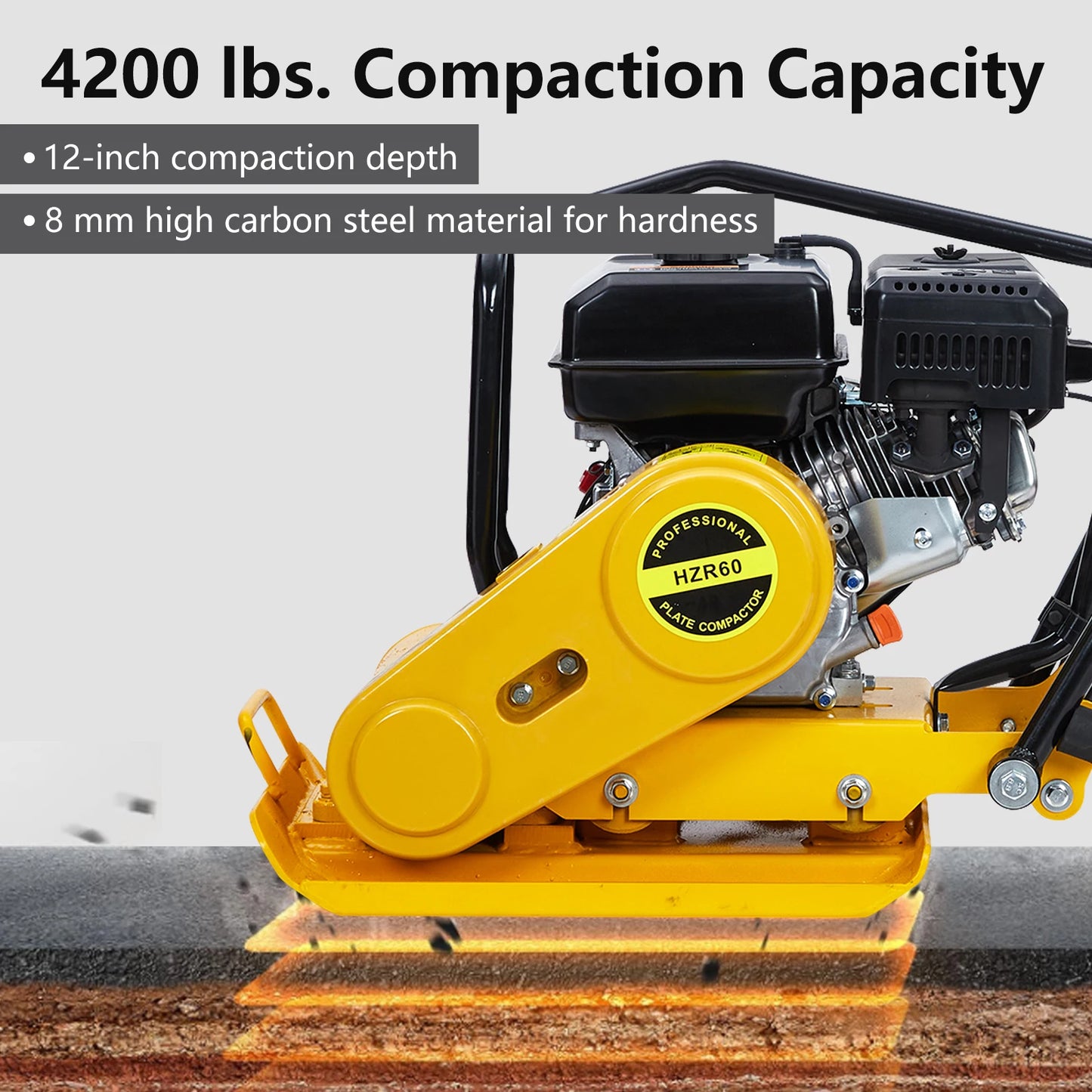 7HP Plate Compactor Rammer, 212CC Gas Engine, 4200lbs Compaction Force Rammer Jumping Jack Tamper, 22.1x15.9 Inch Plate