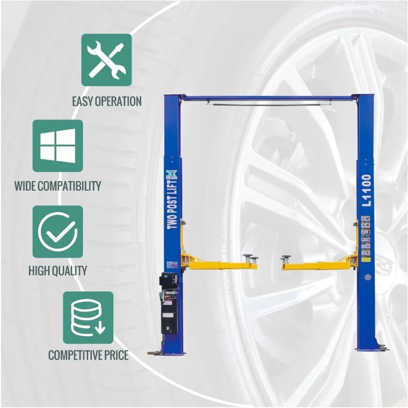 L1100 Auto Lifts 10000lbs Car Lift 220V 2 Post Auto Truck Clear Floor Hoist with 36 Months Part Replacement