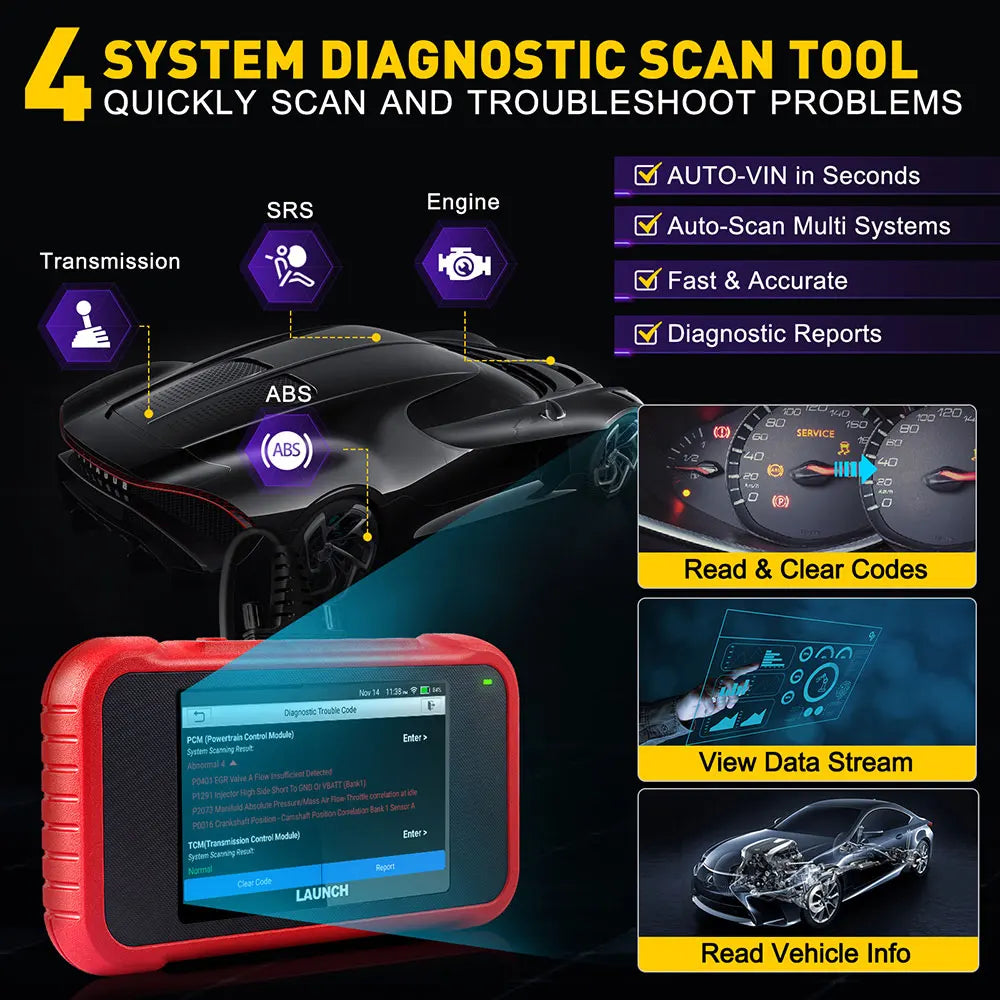 LAUNCH X431 CRP123E V2.0 / CRP129E V2.0 OBD2 Diagnostic Scanner – ABS SRS Engine Transmission Tool with Lifetime Free Updates