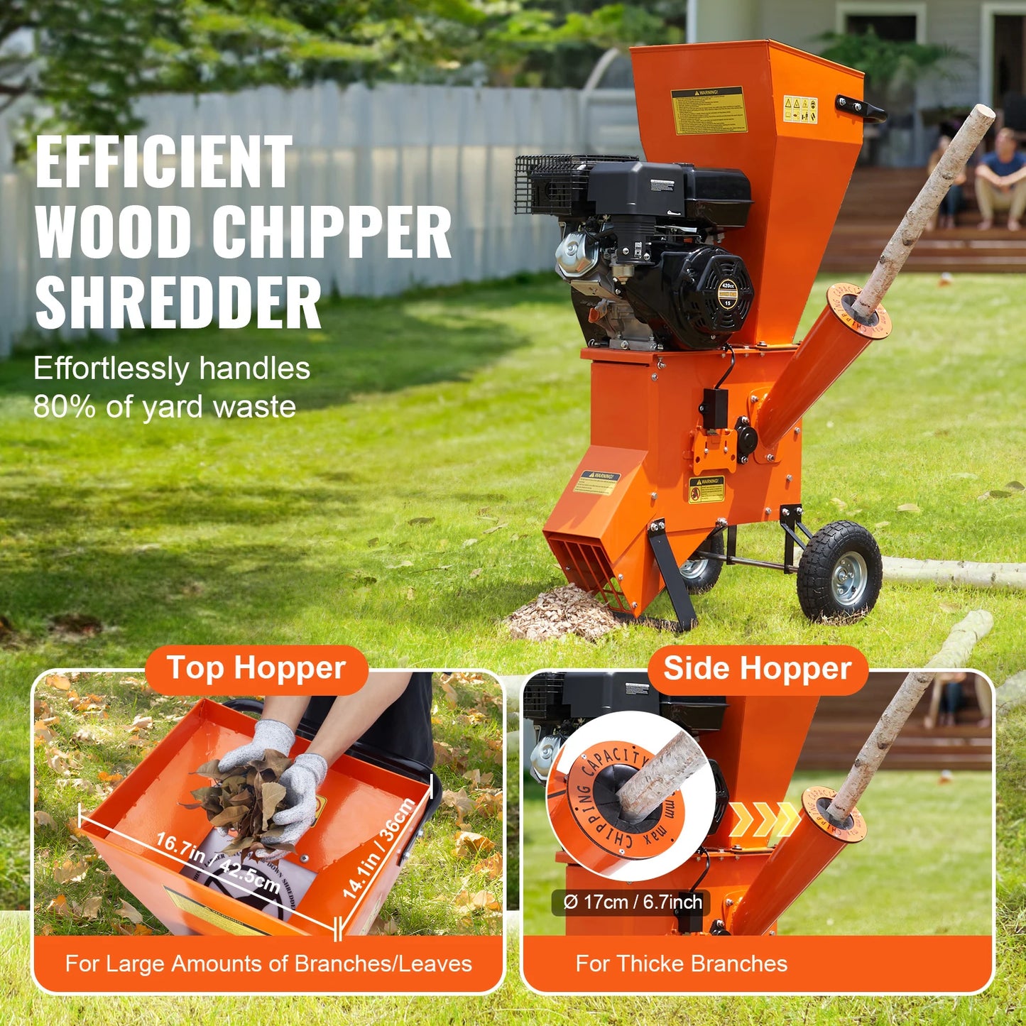 Wood Chipper Shredder Mulcher Heavy Duty Gas Powered 4.1/8.6KW Woodchipper Fast Wood Chipping Chopping for Forestry