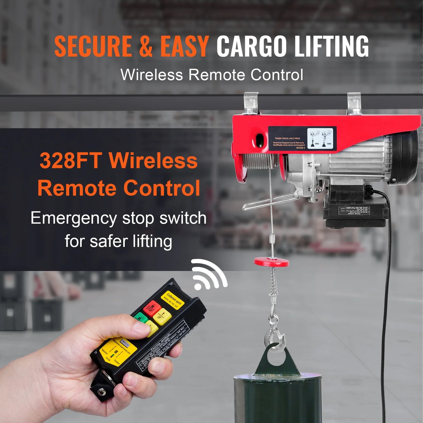 400–1000kg Electric Hoist Winch with Wired/Wireless Remote – 880–2200 lbs Lift Capacity for Garage, Boat, Car, Workshop