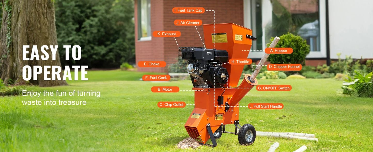 Wood Chipper Shredder Mulcher Heavy Duty Gas Powered 4.1/8.6KW Woodchipper Fast Wood Chipping Chopping for Forestry