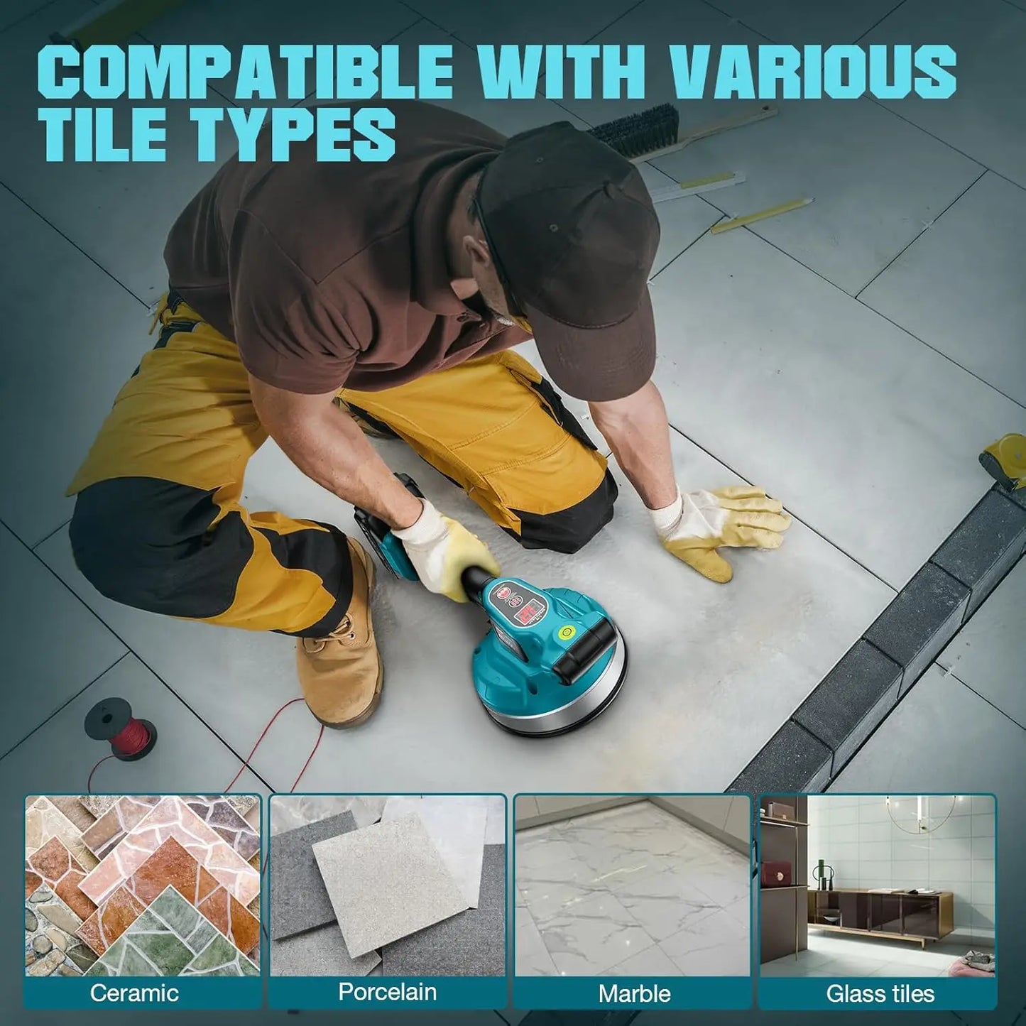 Machine Cordless Tile Vibration Leveling Seesii KP-160B – 12-Speed Adjustable with 160mm Suction & Dual Batteries (120LB Max Suction)