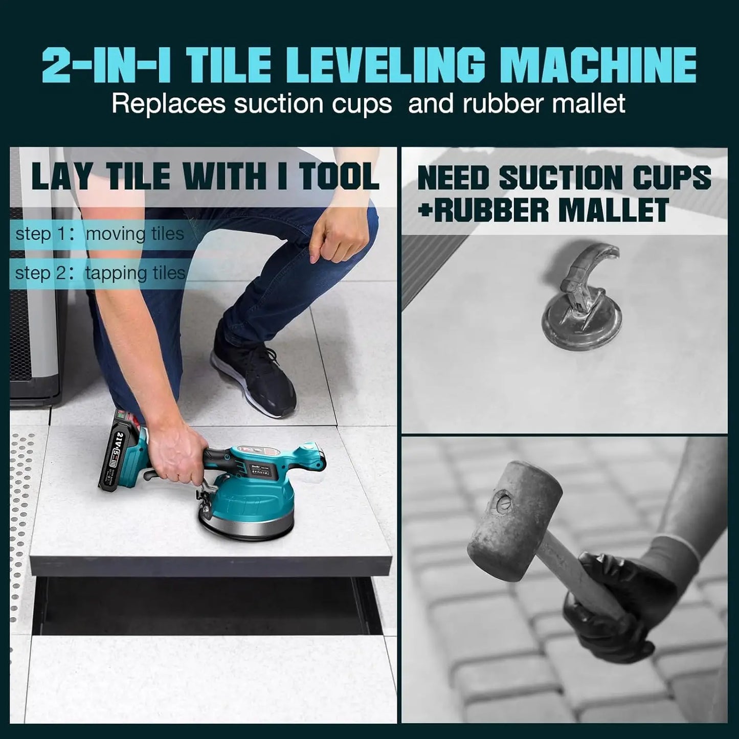 Machine Cordless Tile Vibration Leveling Seesii KP-160B – 12-Speed Adjustable with 160mm Suction & Dual Batteries (120LB Max Suction)