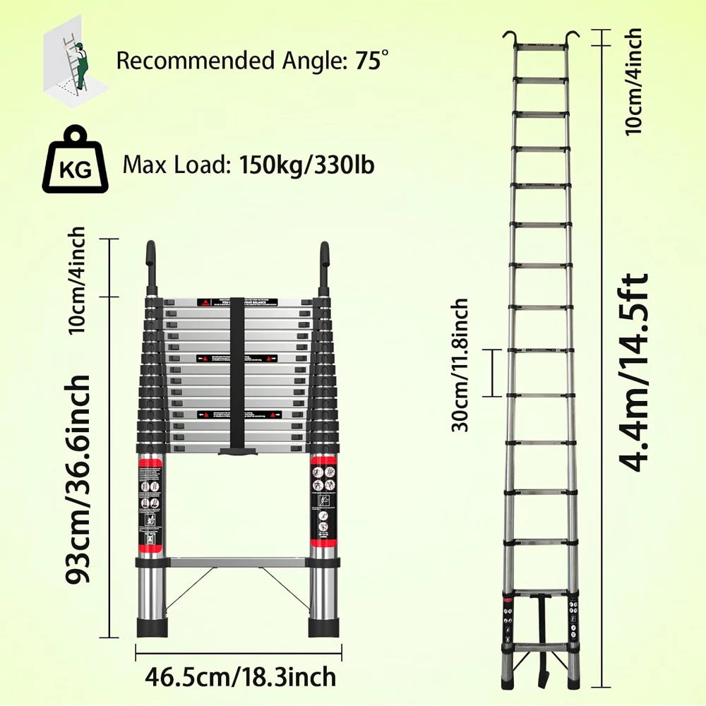 Stainless Steel Telescopic Ladder 2.6M–5M – Heavy Duty Folding Extension Ladder for Home & Loft Use
