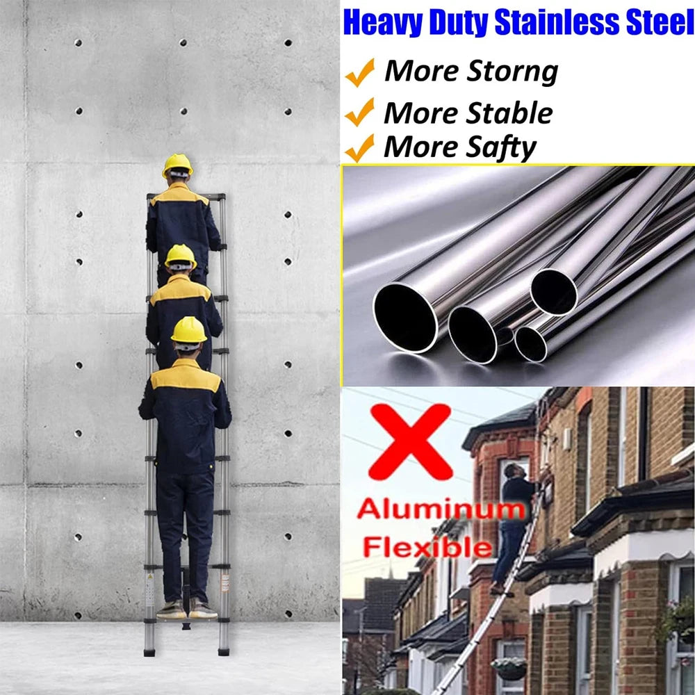 Stainless Steel Telescopic Ladder 2.6M–5M – Heavy Duty Folding Extension Ladder for Home & Loft Use