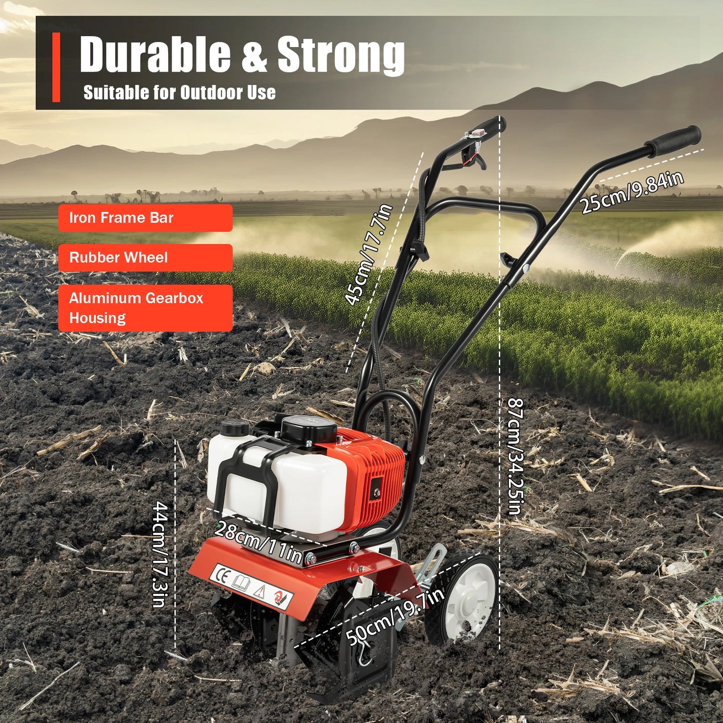 52CC Gas-Powered Garden Tiller Cultivator – 1700W Rototiller with 4 Blades