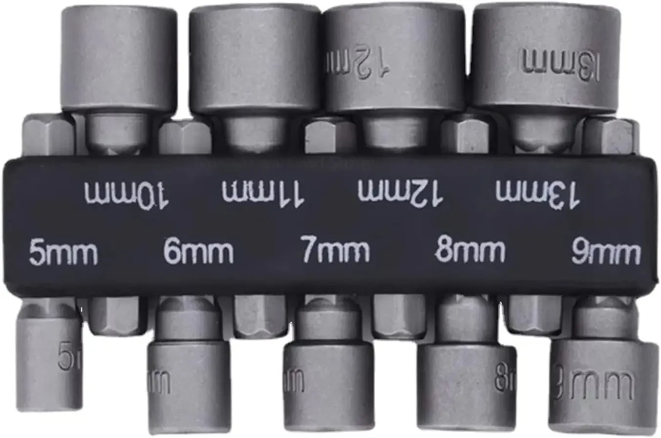 9pcs Nut Driver Set 5mm–13mm – Hex Sockets Sleeve Bits for Screwdriver & Power Drill, Stainless Steel Socket Wrench Set