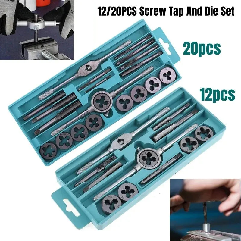 12/20pcs Tap & Die Set M3-M12 β Metric Thread Cutting Tool Kit for DIY Metalwork