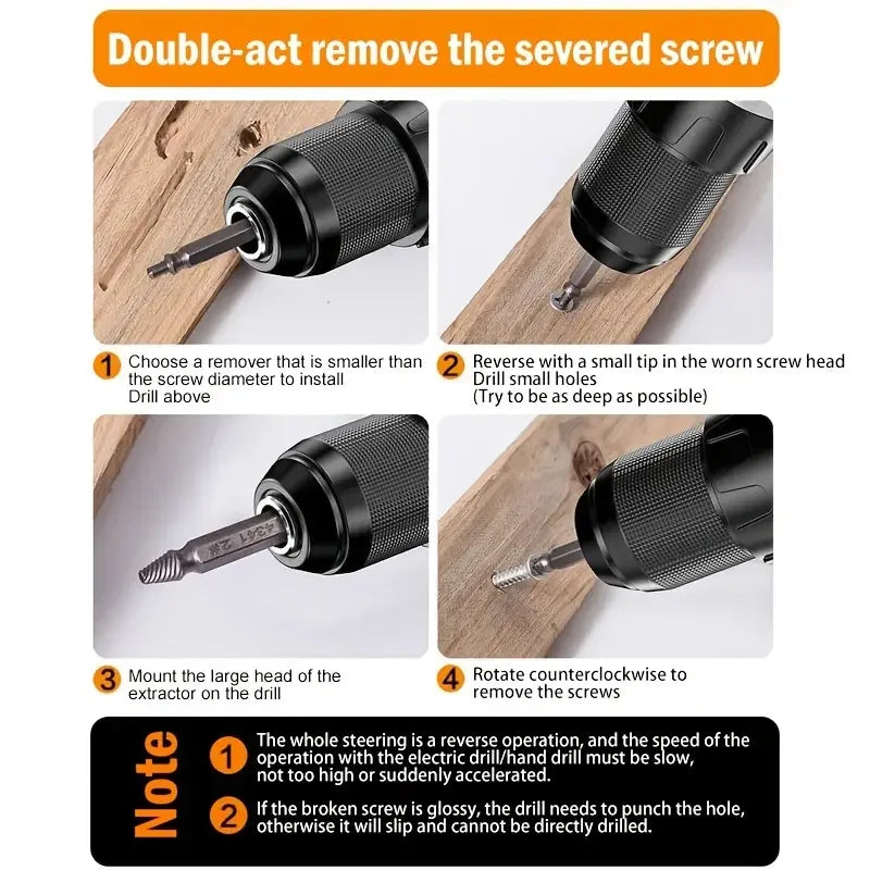 6PCS Damaged Screw Extractor Set – Stripped Screw Bolt Remover Drill Bits Kit | HSS Double-Headed Broken Stud Remover