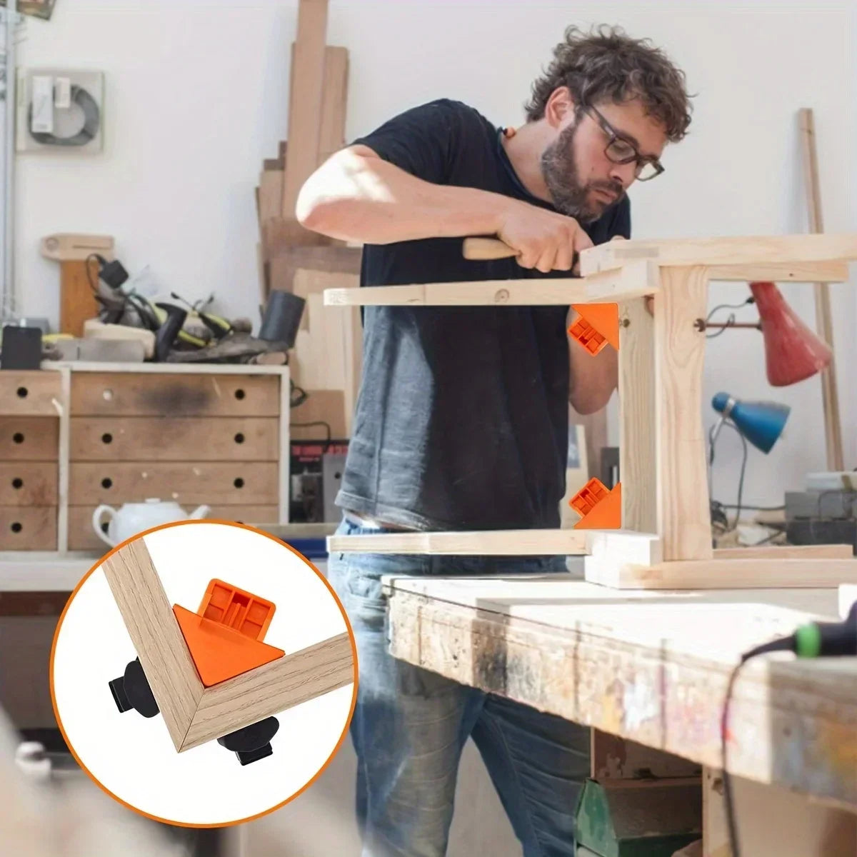 2pcs 90° Corner Clamps – Quick Adjustable Spring-Loaded Clamps for Woodworking, Cabinets & Frame Assembly