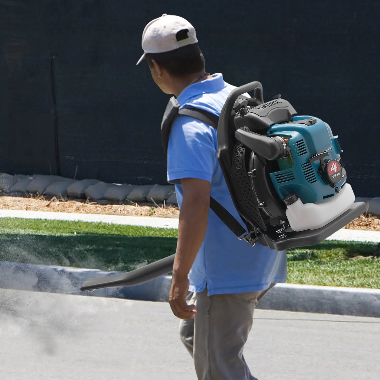75.6CC 4 Stroke Backpack Leaf Blower 2.6KW Gasoline Powered Engine Lawn Blower Cordless Snow Dust Blowing Cleaning Tool 7000Rpm