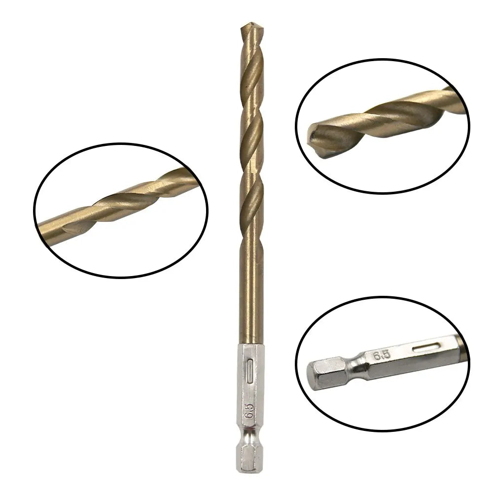 13PCS Hex Shank Titanium Plated Twist Drill Bit Set 1.5–6.5mm for Wood Plastic Metal – Electric Screwdriver Reaming Tools