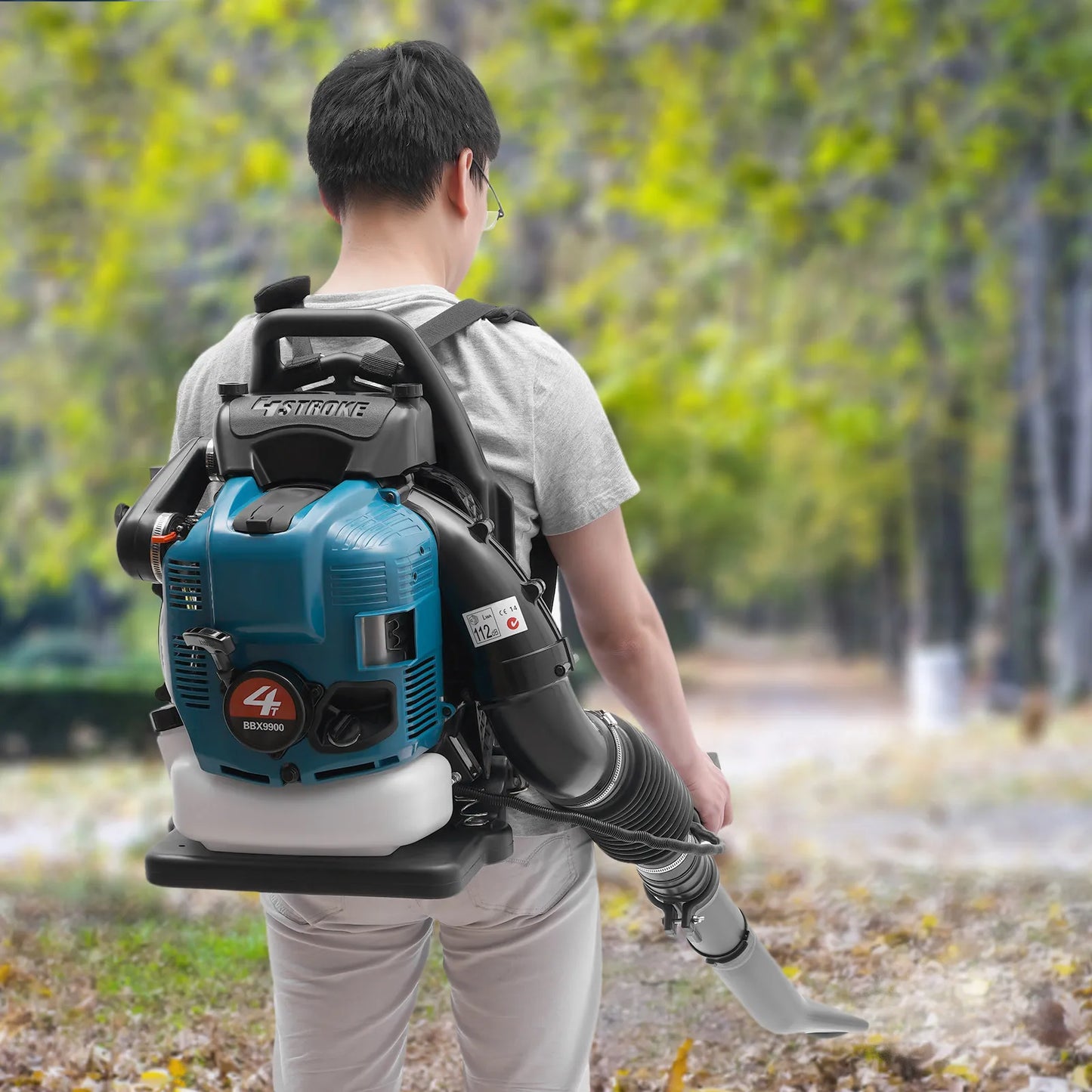 75.6CC 4 Stroke Backpack Leaf Blower 2.6KW Gasoline Powered Engine Lawn Blower Cordless Snow Dust Blowing Cleaning Tool 7000Rpm