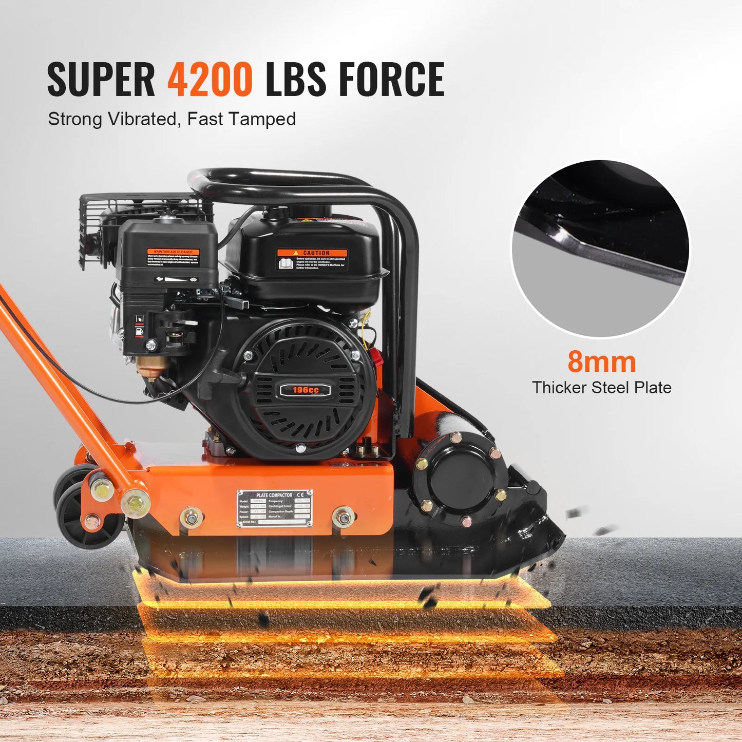 Gasoline Plate Compactor 6.5 HP Force Vibratory Compaction Tamper For Walkways, Patios, Asphalts Paver Landscaping