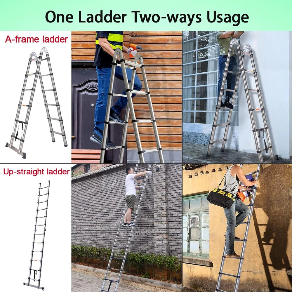 Stainless Steel Telescopic Ladder 2.6M–5M – Heavy Duty Folding Extension Ladder for Home & Loft Use