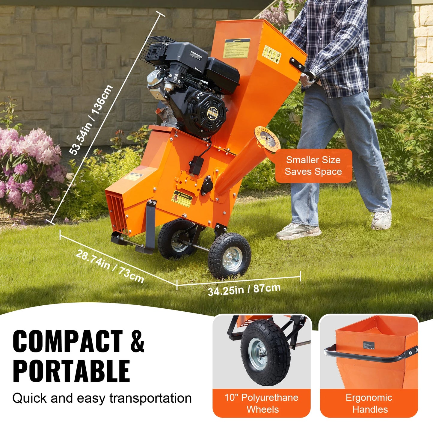Wood Chipper Shredder Mulcher Heavy Duty Gas Powered 4.1/8.6KW Woodchipper Fast Wood Chipping Chopping for Forestry