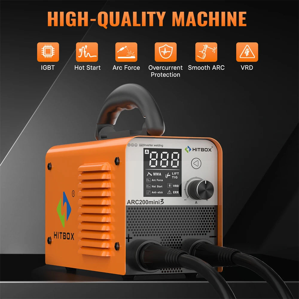 HITBOX ARC-200 Mini Inverter Welder 2-in-1 MMA/LIFT TIG 110V–220V Portable Digital IGBT