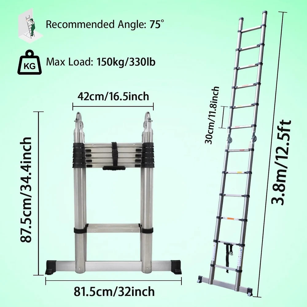 Stainless Steel Telescopic Ladder 2.6M–5M – Heavy Duty Folding Extension Ladder for Home & Loft Use