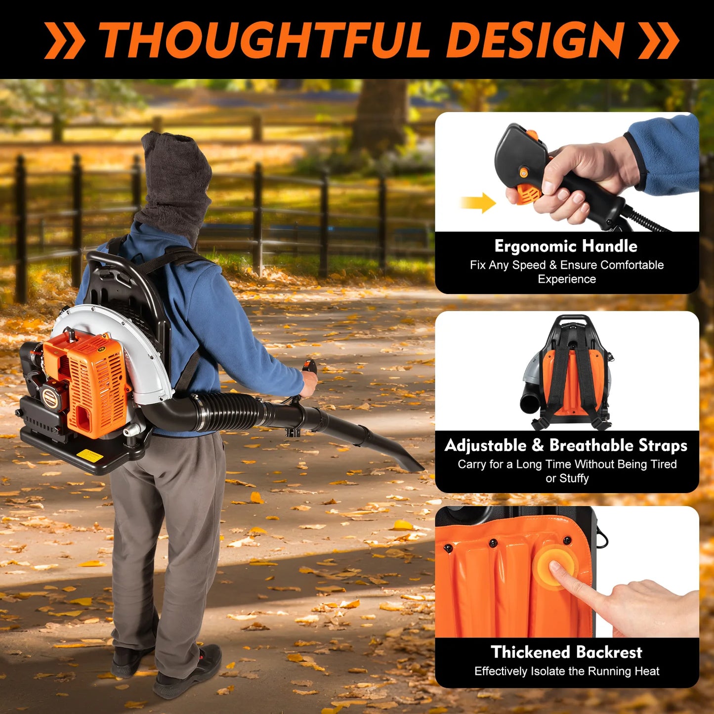 2700W Backpack Leaf Blower 63CC 2 Stroke Gas Powered Leaf Blowers W/ 1.8L Fuel Tank, Air Cooling Gasoline Grass Blower for Yard