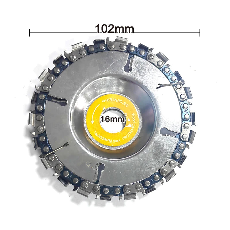 4-Inch 22-Tooth Chain Disc for Angle Grinder – Wood Carving, Slotting & Cutting Saw Blade Tool (16mm Bore)