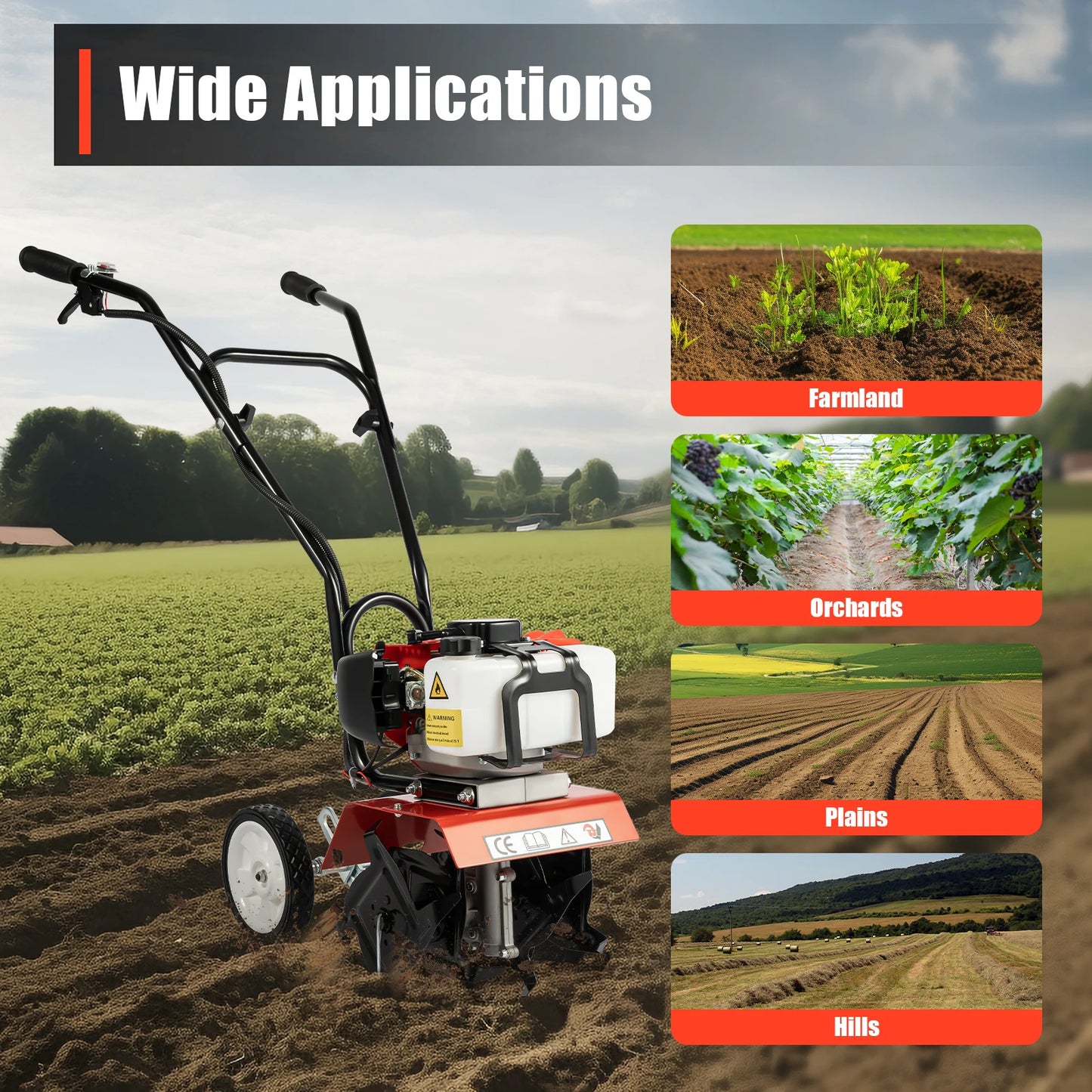52CC Gas-Powered Garden Tiller Cultivator – 1700W Rototiller with 4 Blades