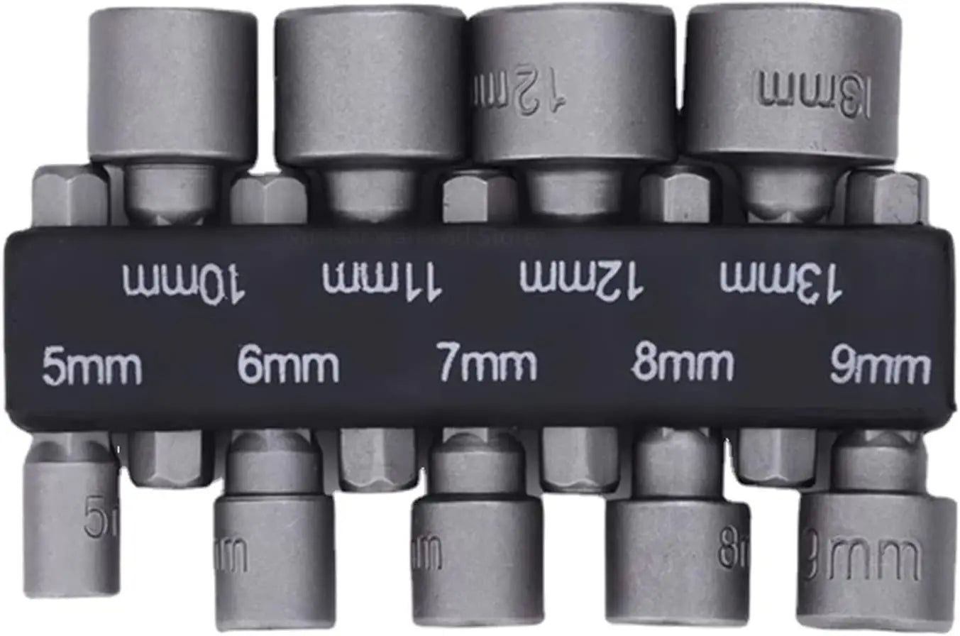 9pcs 5mm–13mm Hex Nut Driver Bit Set – Socket Sleeve Wrenches for Screwdrivers & Power Tools