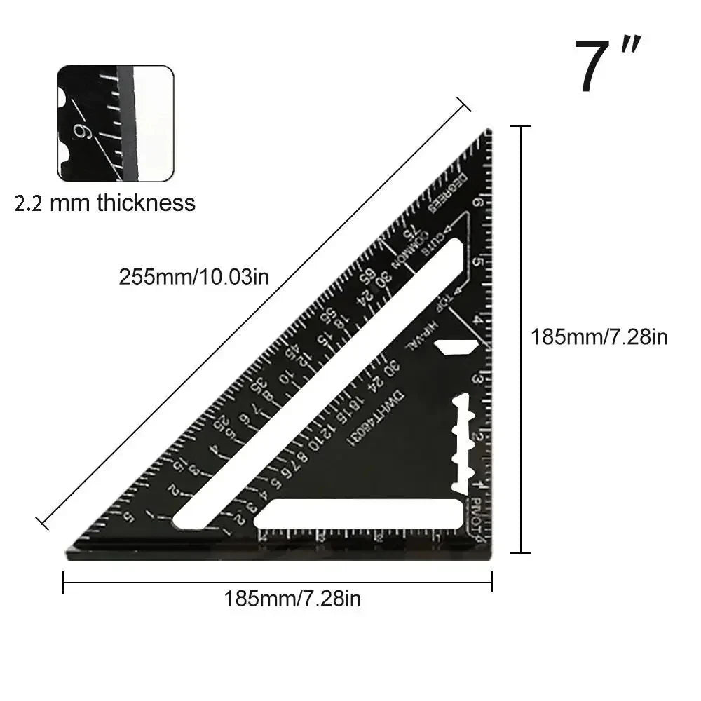 7-Inch Triangle Ruler – Aluminum Alloy Speed Square | Metric & Imperial Markings | Woodworking Angle Tool