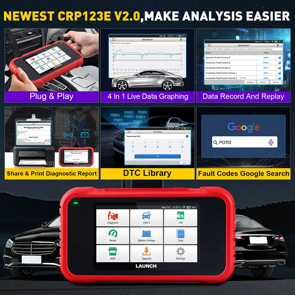 LAUNCH X431 CRP123E V2.0 / CRP129E V2.0 OBD2 Diagnostic Scanner – ABS SRS Engine Transmission Tool with Lifetime Free Updates