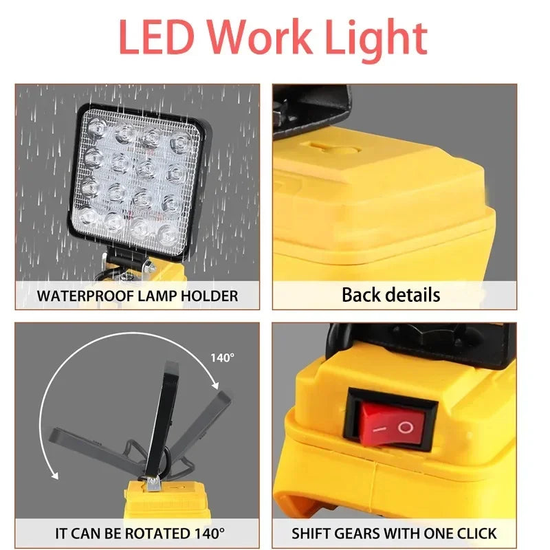 3" Cordless LED Work Light for DeWalt 14.4V–20V Batteries – 54W Portable Spotlight