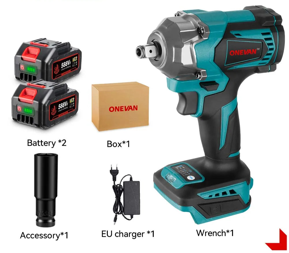 ONEVAN 1200N.M Brushless Cordless Electric Impact Wrench 1/2" | 3-in-1 Power Tool with Drill & Screwdriver Function – For Makita 18V Battery
