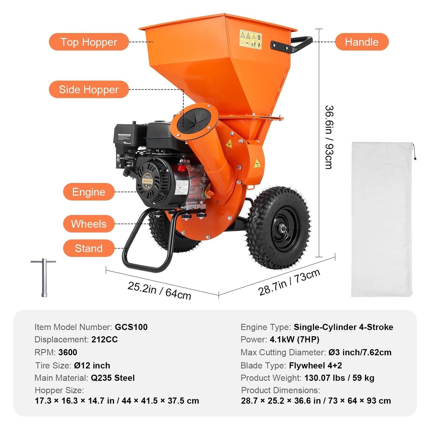 Wood Chipper Shredder Mulcher Heavy Duty Gas Powered 4.1/8.6KW Woodchipper Fast Wood Chipping Chopping for Forestry