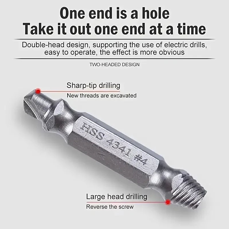 6PCS Damaged Screw Extractor Set – Stripped Screw Bolt Remover Drill Bits Kit | HSS Double-Headed Broken Stud Remover