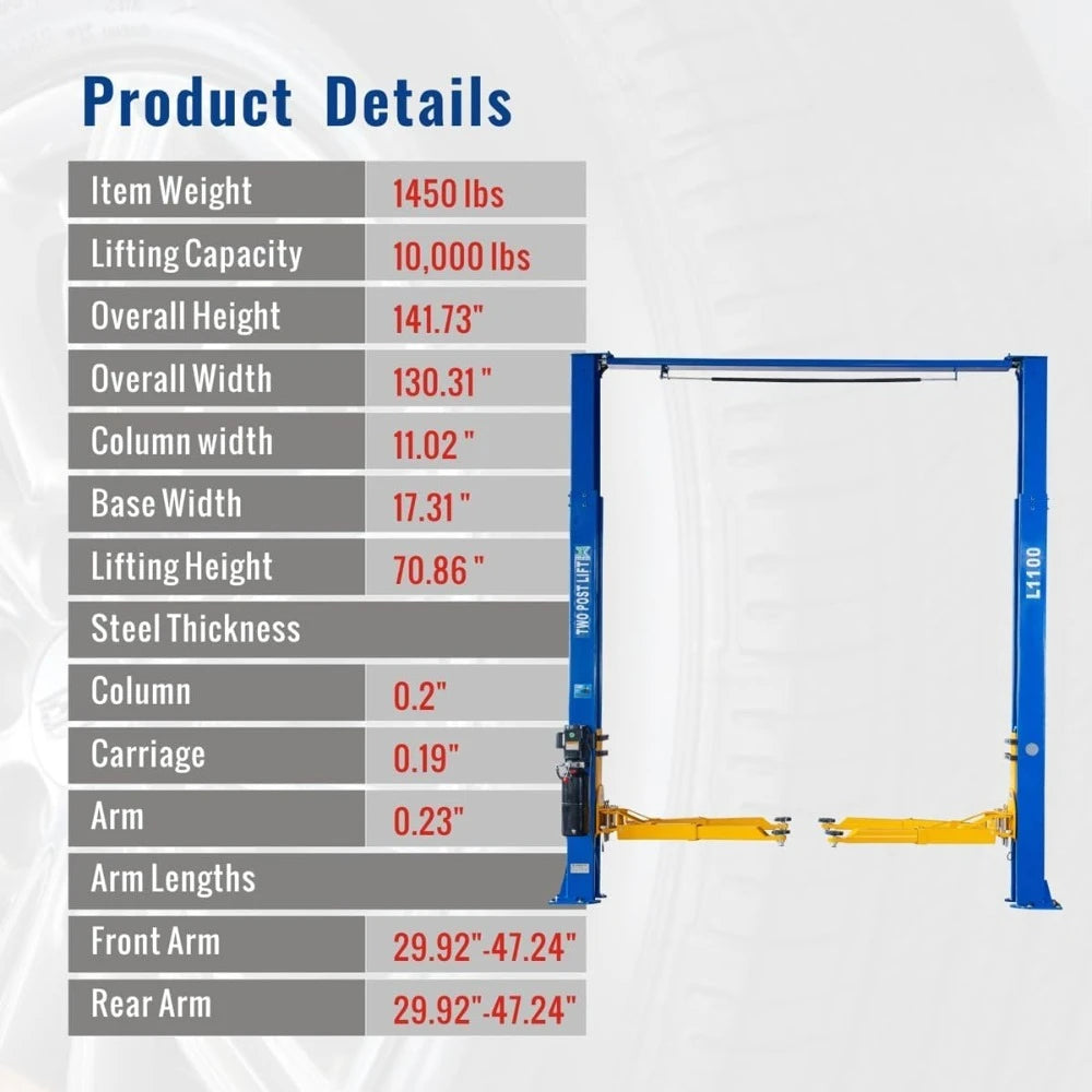 Auto Lifts 10000lbs Car Lift 220V 2 Post Auto Truck Clear Floor Hoist with 36 Months Part Replacement,Heavy Duty