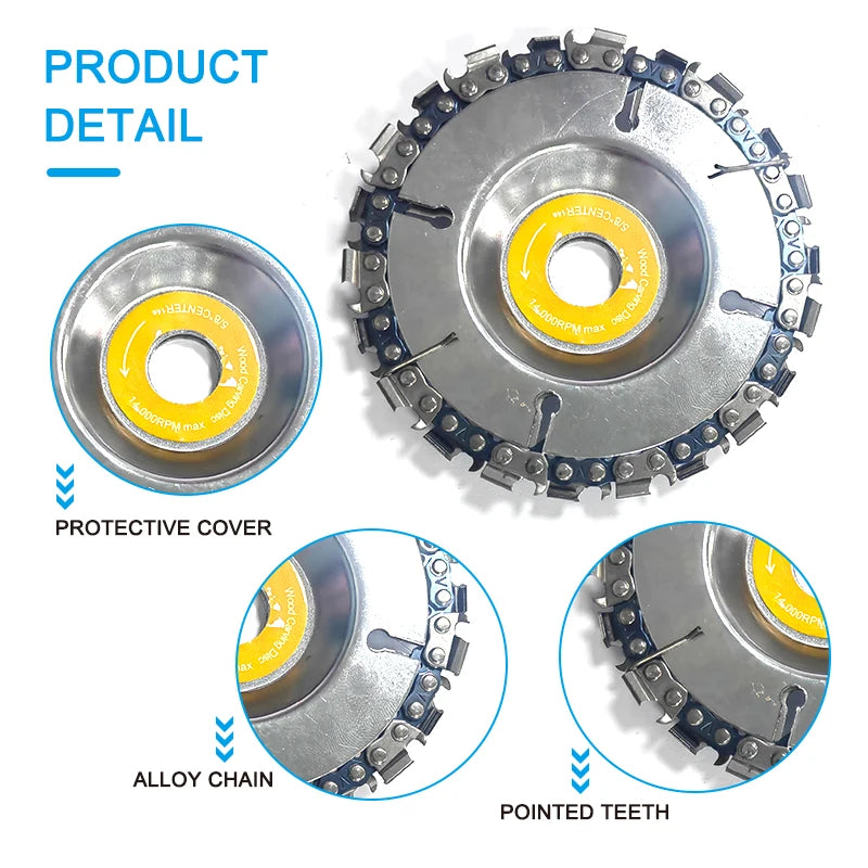 4-Inch 22-Tooth Chain Disc for Angle Grinder – Wood Carving, Slotting & Cutting Saw Blade Tool (16mm Bore)